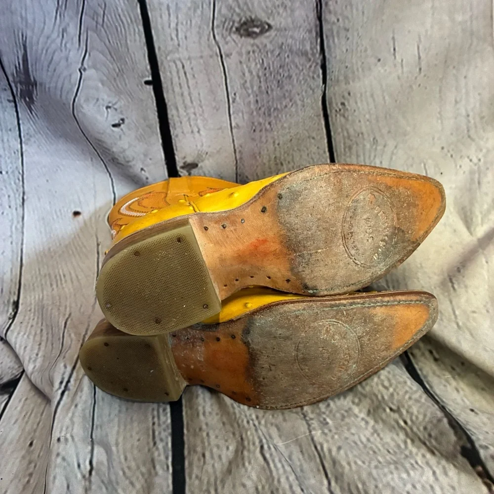 montenegro kids western ostrich print boots made in mexico yellow gold sz 6-6.5?